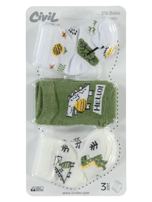 Civil Baby Hello Dino Desen Asetat 0-24 Ay Çorap Setleri