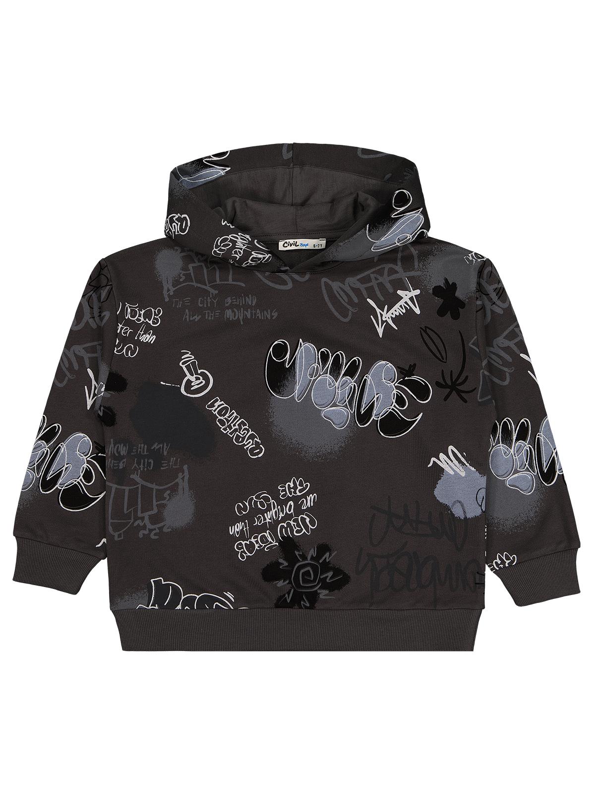 Civil Boys Grafiti Empirme Baskılı 6-9 Yaş Sweatshirt - Gri