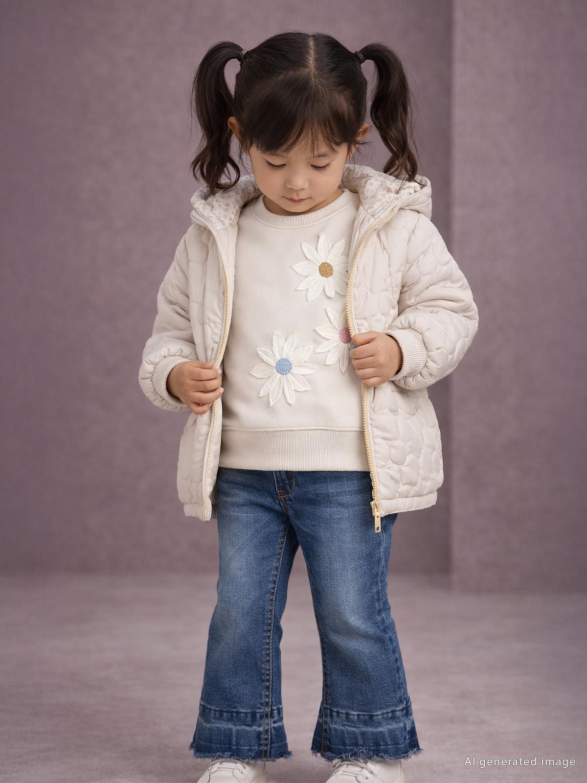 Civil Girls Papatya Nakışlı 2-5 Yaş Sweatshirt - Bej