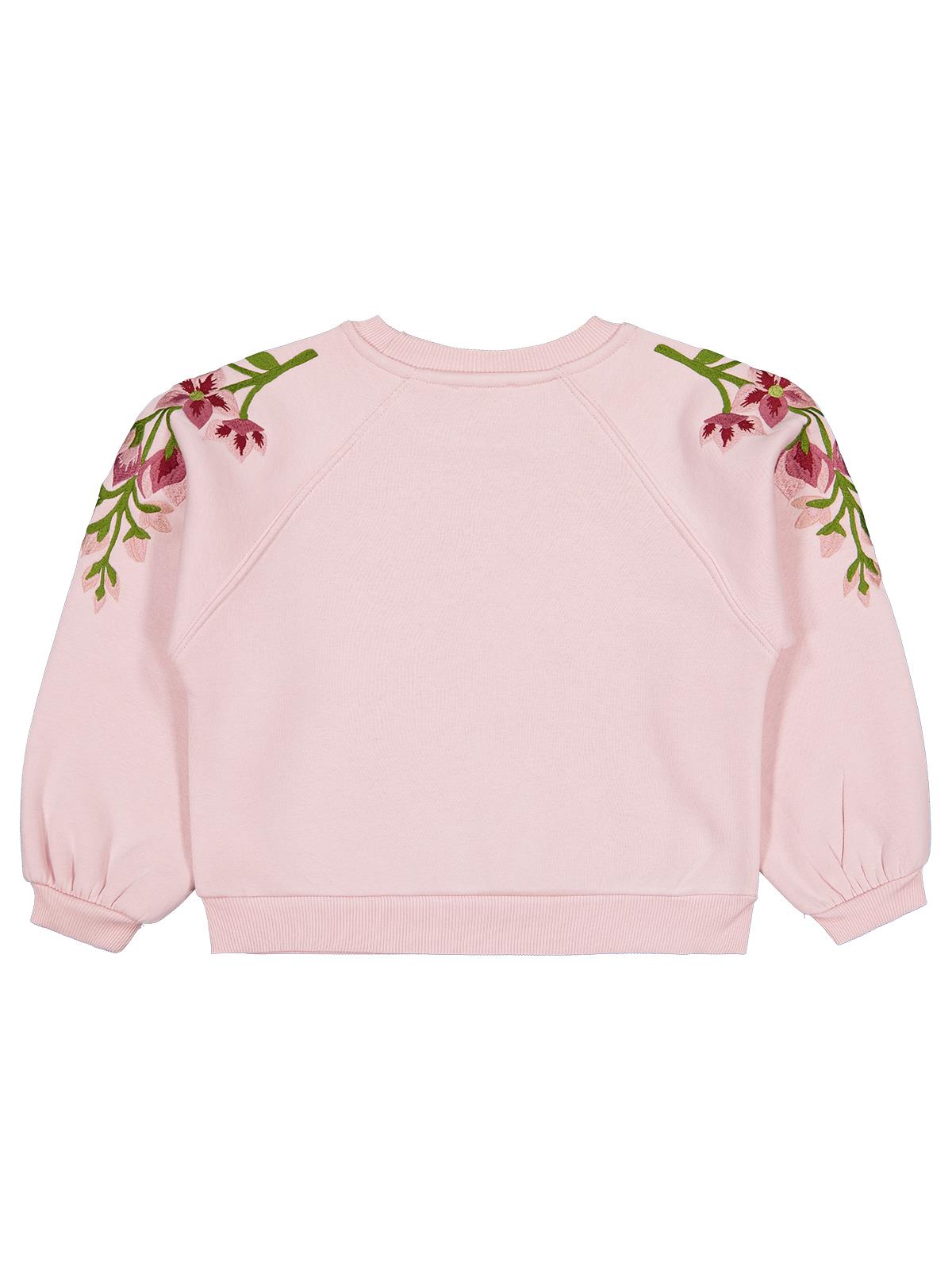 Civil Kız Çocuk Omuzu Çiçek Nakışlı Sweatshirt | 3 İp Uzun Kol | Okul Kreş ve Günlük Kullanım - Pembe