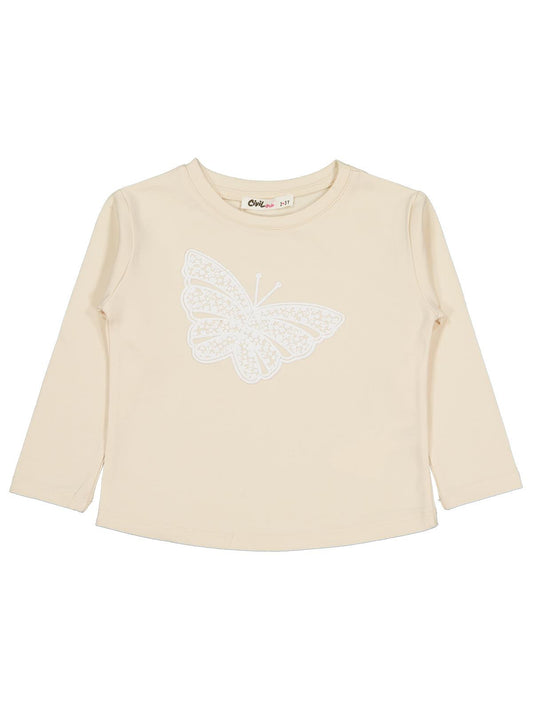 Civil Kız Çocuk Kelebek Baskılı Sweatshirt | Likralı Süprem Şardonlu | Okul Kreş ve Günlük Kullanım - Fil Dişi