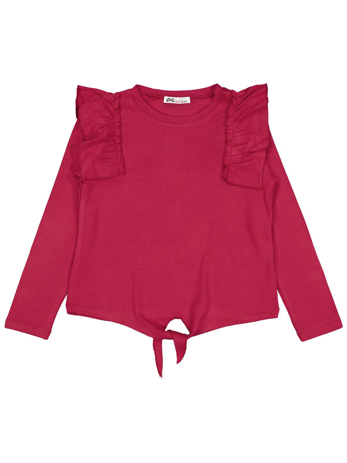 Civil Kız Çocuk Omuz Fırfırlı Sweatshirt | Raporlu İnterlok Uzun Kol | Okul Kreş ve Günlük Kullanım - Kırmızı