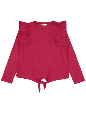 Civil Kız Çocuk Omuz Fırfırlı Sweatshirt | Raporlu İnterlok Uzun Kol | Okul Kreş ve Günlük Kullanım - Kırmızı