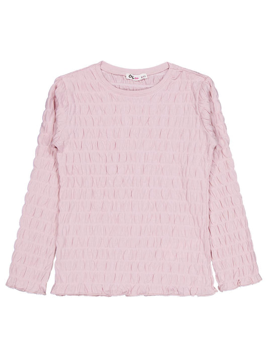 Civil Kız Çocuk Raporlu Sweatshirt | Jakarlı Likralı Süprem Uzun Kol | Okul Kreş ve Günlük Kullanım - Pembe