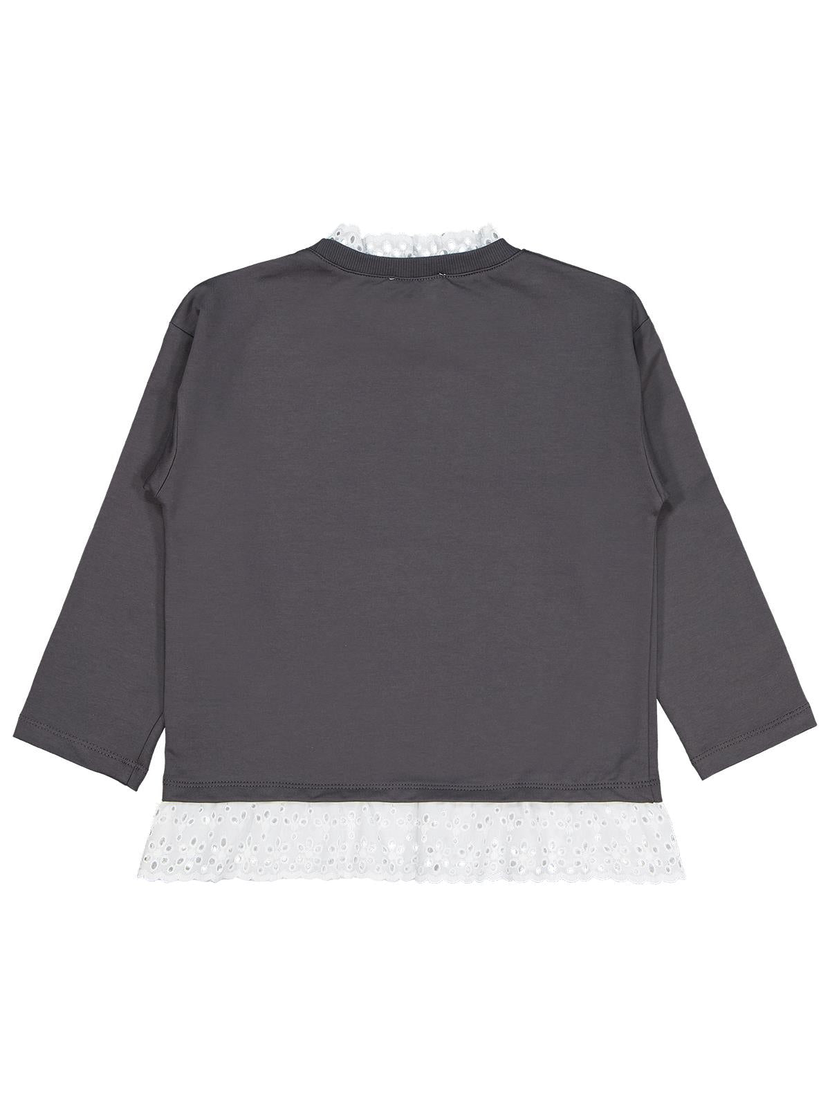 Civil Kız Çocuk Brodeli Sweatshirt | 2 İp Uzun Kol Bisiklet Yaka | Okul Kreş ve Günlük Kullanım - Gri
