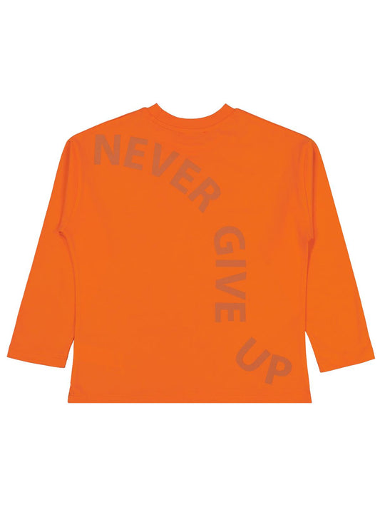 Civil Erkek Çocuk Never Gıve Up Baskılı Sweatshirt | Fırçalı Süprem | Okul Kreş ve Günlük Kullanım - Turuncu