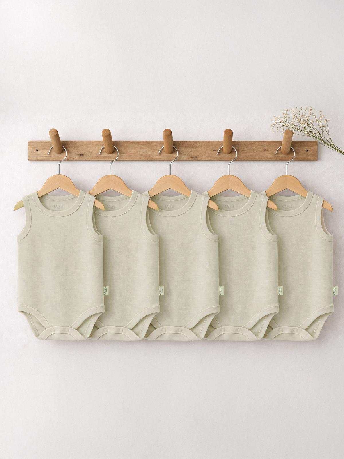 Civil Baby 5 li Organik Sıfır Kol 0-36 Ay Çıtçıtlı Badi - Bej