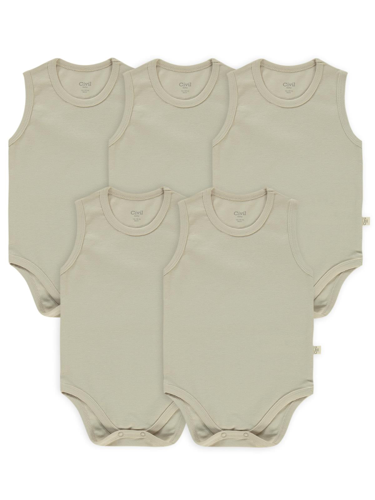 Civil Baby 5 li Organik Sıfır Kol 0-36 Ay Çıtçıtlı Badi - Bej