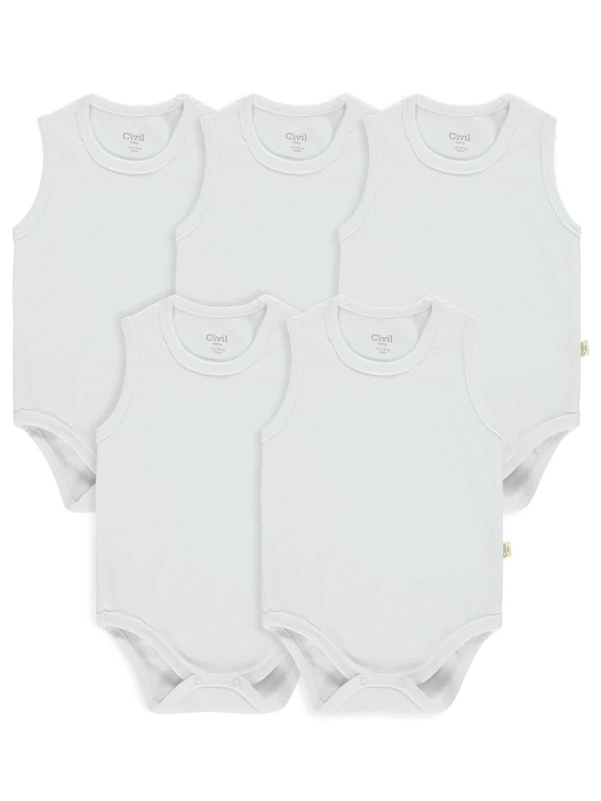 Civil Baby 5 li Organik Sıfır Kol 0-36 Ay Çıtçıtlı Badi - Bej