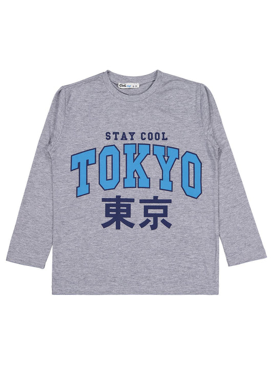 Civil Erkek Çocuk Tokyo Baskılı Sweatshirt | Süprem Uzun Kol | Okul Kreş ve Günlük Kullanım - Gri