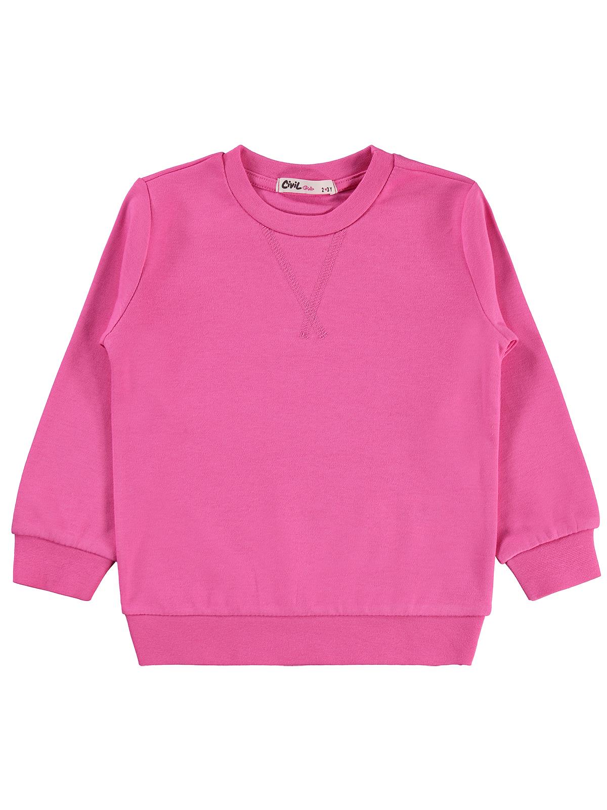 Civil Kız Çocuk Düz Sweatshirt | İnterlok Uzun Kol Bisiklet Yaka | Okul Kreş ve Günlük Kullanım - Pembe