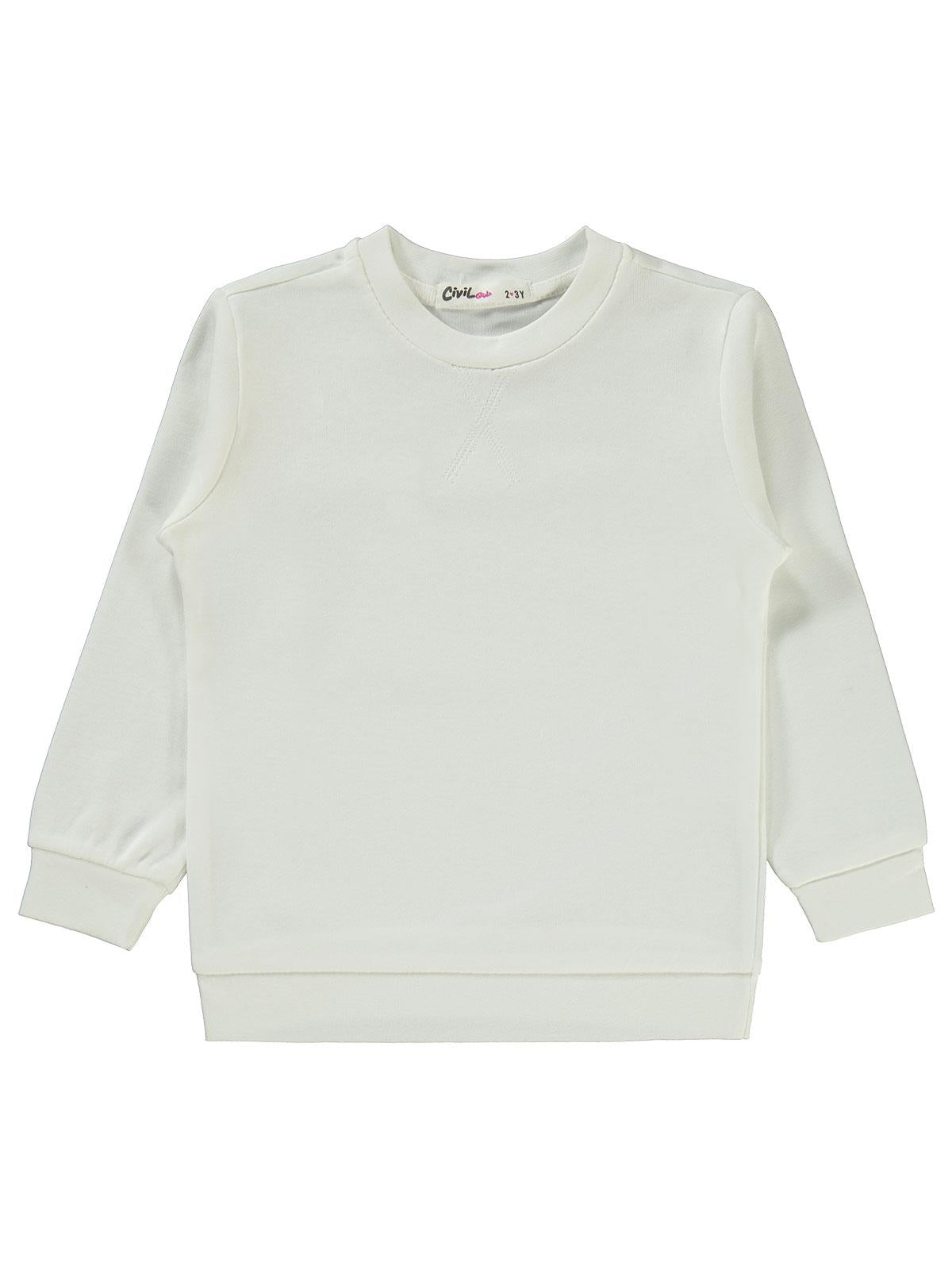 Civil Kız Çocuk Düz Sweatshirt | İnterlok Uzun Kol Bisiklet Yaka | Okul Kreş ve Günlük Kullanım - Ekru