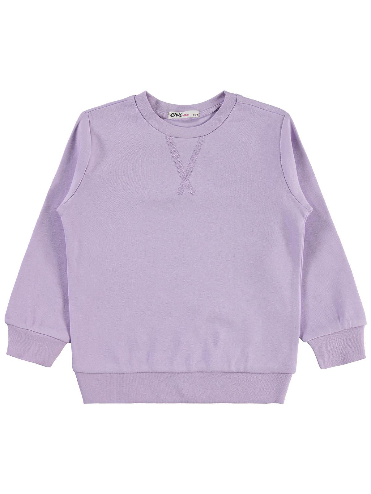 Civil Kız Çocuk Düz Sweatshirt | İnterlok Uzun Kol Bisiklet Yaka | Okul Kreş ve Günlük Kullanım - Lila