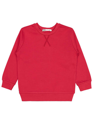 Civil Kız Çocuk Düz Sweatshirt | İnterlok Uzun Kol Bisiklet Yaka | Okul Kreş ve Günlük Kullanım - Kırmızı