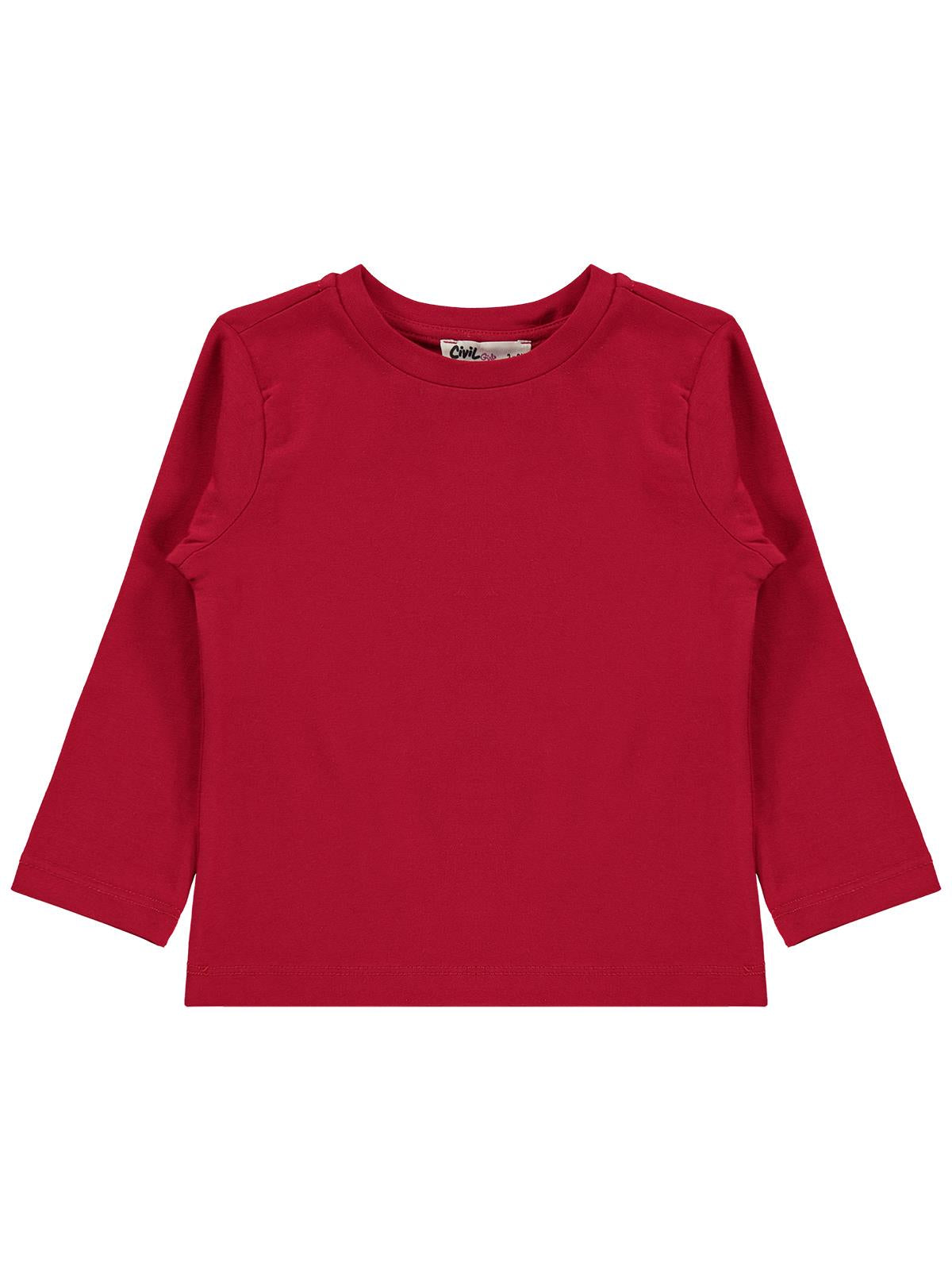 Civil Kız Çocuk Basic Sweatshirt | Likralı Süprem Uzun Kol | Okul Kreş ve Günlük Kullanım - Kırmızı