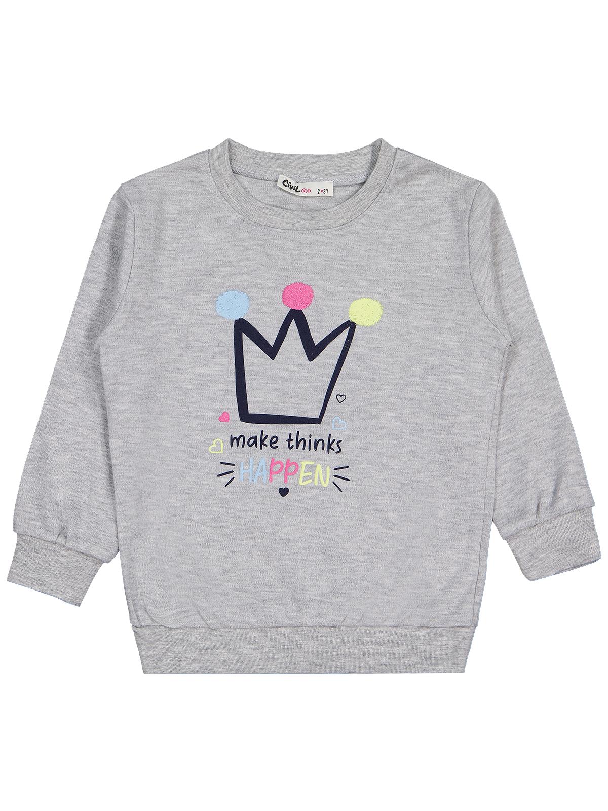 Civil Girls Happen Baskılı 2-5 Yaş Sweatshirt - Gri