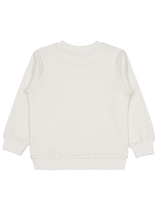 Civil Kız Çocuk Kurdela Baskılı Sweatshirt | İnterlok Uzun Kol | Okul Kreş ve Günlük Kullanım - Ekru