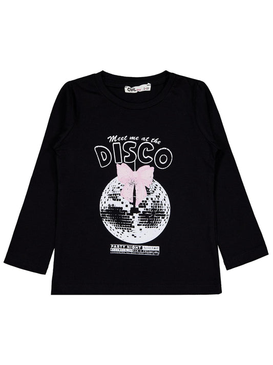 Civil Kız Çocuk Parti Night Baskılı Sweatshirt | Likralı Süprem | Okul Kreş ve Günlük Kullanım - Siyah