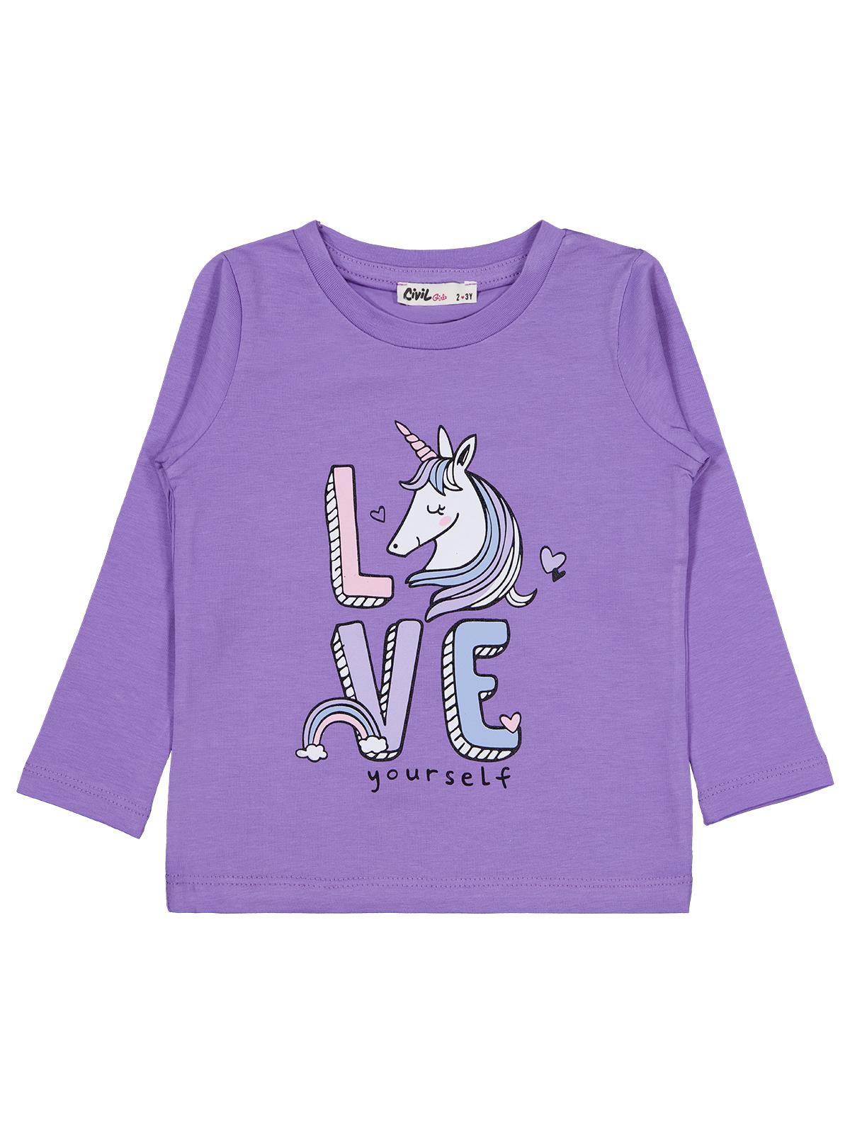 Civil Kız Çocuk Unicorn Baskılı Sweatshirt | Likralı Süprem Uzun Kol | Okul Kreş ve Günlük Kullanım - Lila