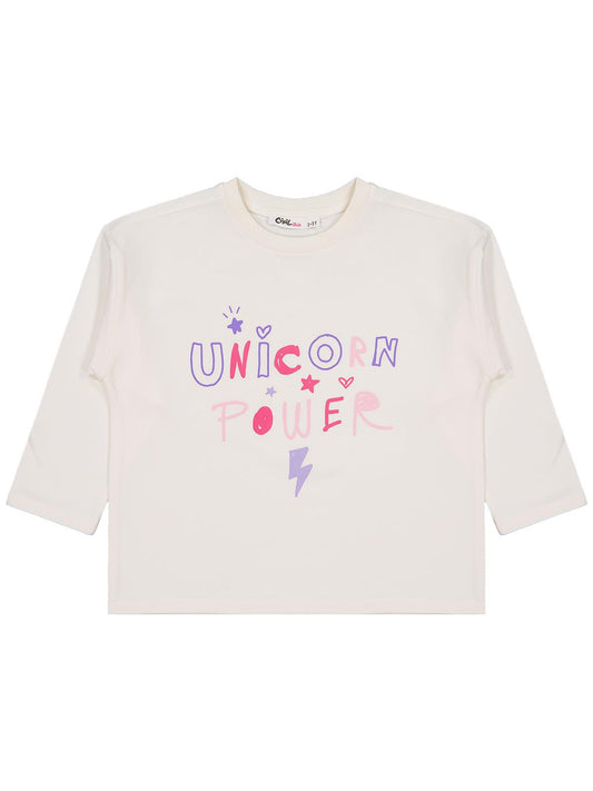 Civil Kız Çocuk Unicorn Power Baskılı Sweatshirt | Okul Kreş ve Günlük Kullanım - Ekru