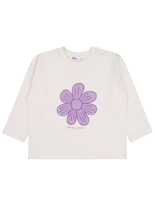 Civil Kız Çocuk Büyük Çiçek Baskılı Sweatshirt | Okul Kreş ve Günlük Kullanım - Ekru
