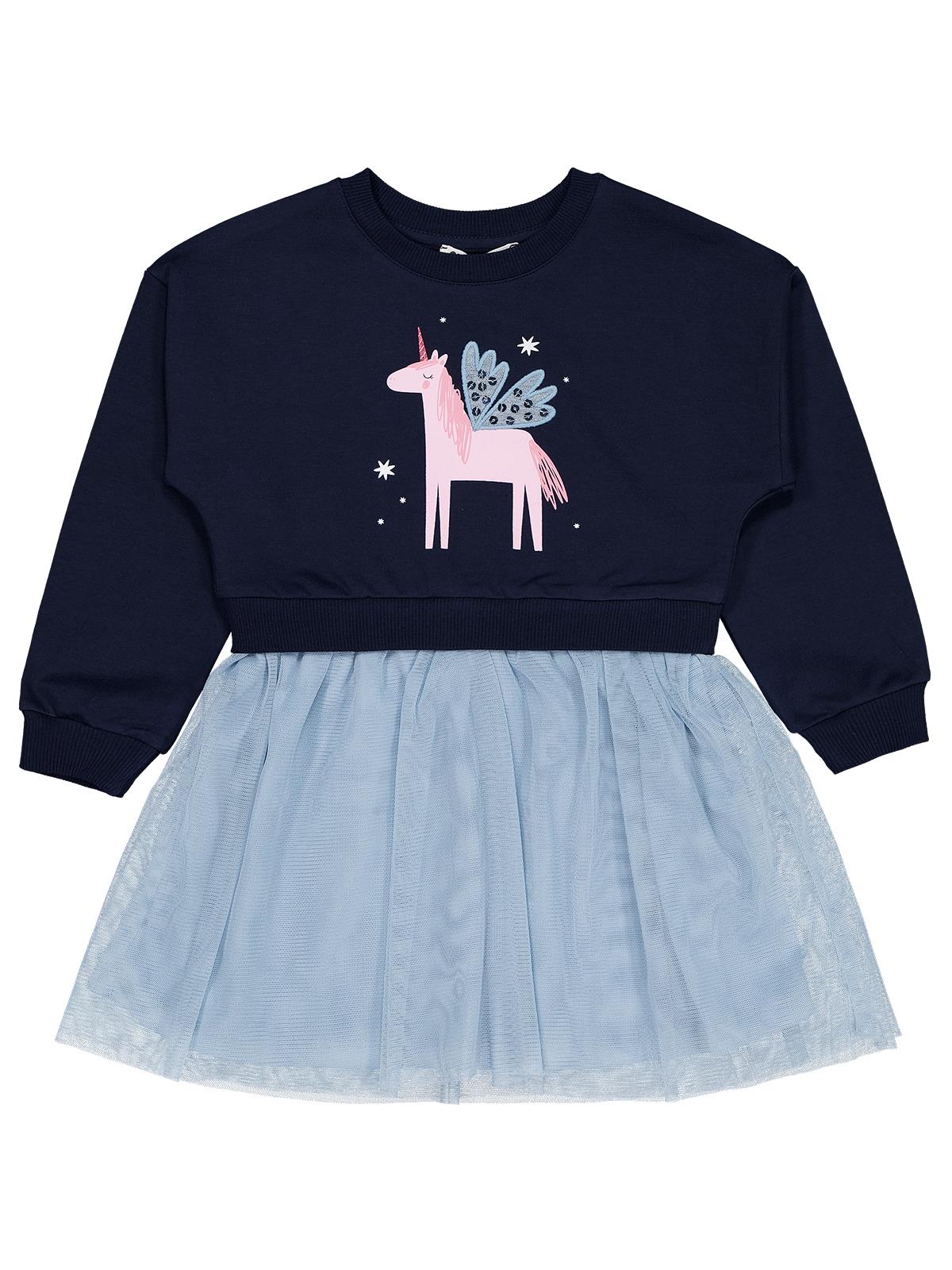 Civil Girls Unicorn Baskılı 2-5 Yaş Elbise - Lacivert