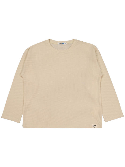 Civil Erkek Çocuk Jakar Petek Sweatshirt | Jakarlı İnterlok Uzun Kol | Okul Kreş ve Günlük Kullanım - Bej