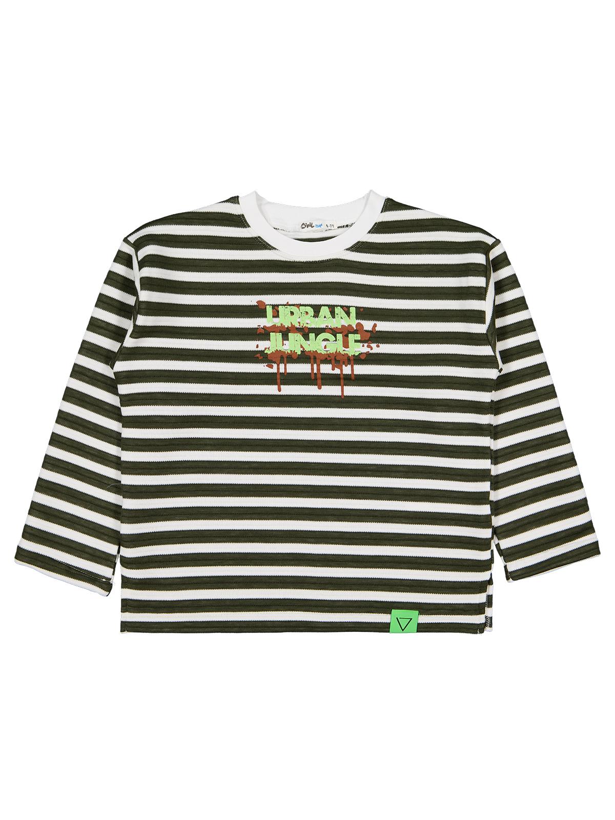 Civil Erkek Çocuk Urban Baskılı Çizgili Sweatshirt | Ottoman Uzun Kol | Okul Kreş ve Günlük Kullanım - Yeşil