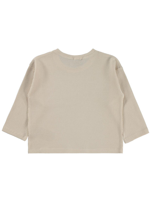 Civil Erkek Çocuk Basic Sweatshirt | Waffle Uzun Kol Bisiklet Yaka | Okul Kreş ve Günlük Kullanım - Bej