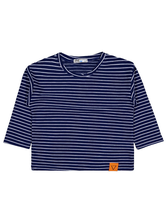 Civil Erkek Çocuk Yatay Çizgili Sweatshirt | Jakarlı İnterlok | Okul Kreş ve Günlük Kullanım - Lacivert