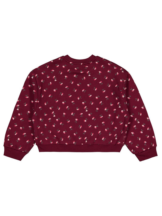 Civil Kız Çocuk Çıtır Çiçek Desenli Sweatshirt | 3 İp Uzun Kol | Okul Kreş ve Günlük Kullanım - Bordo