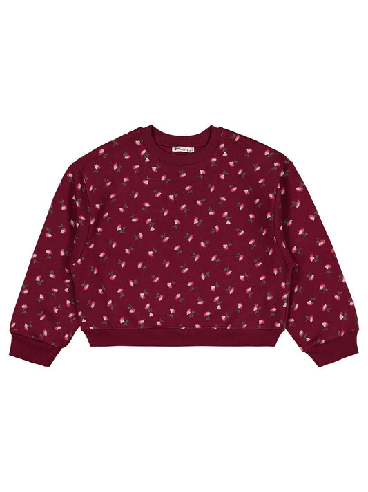 Civil Kız Çocuk Çıtır Çiçek Desenli Sweatshirt | 3 İp Uzun Kol | Okul Kreş ve Günlük Kullanım - Bordo