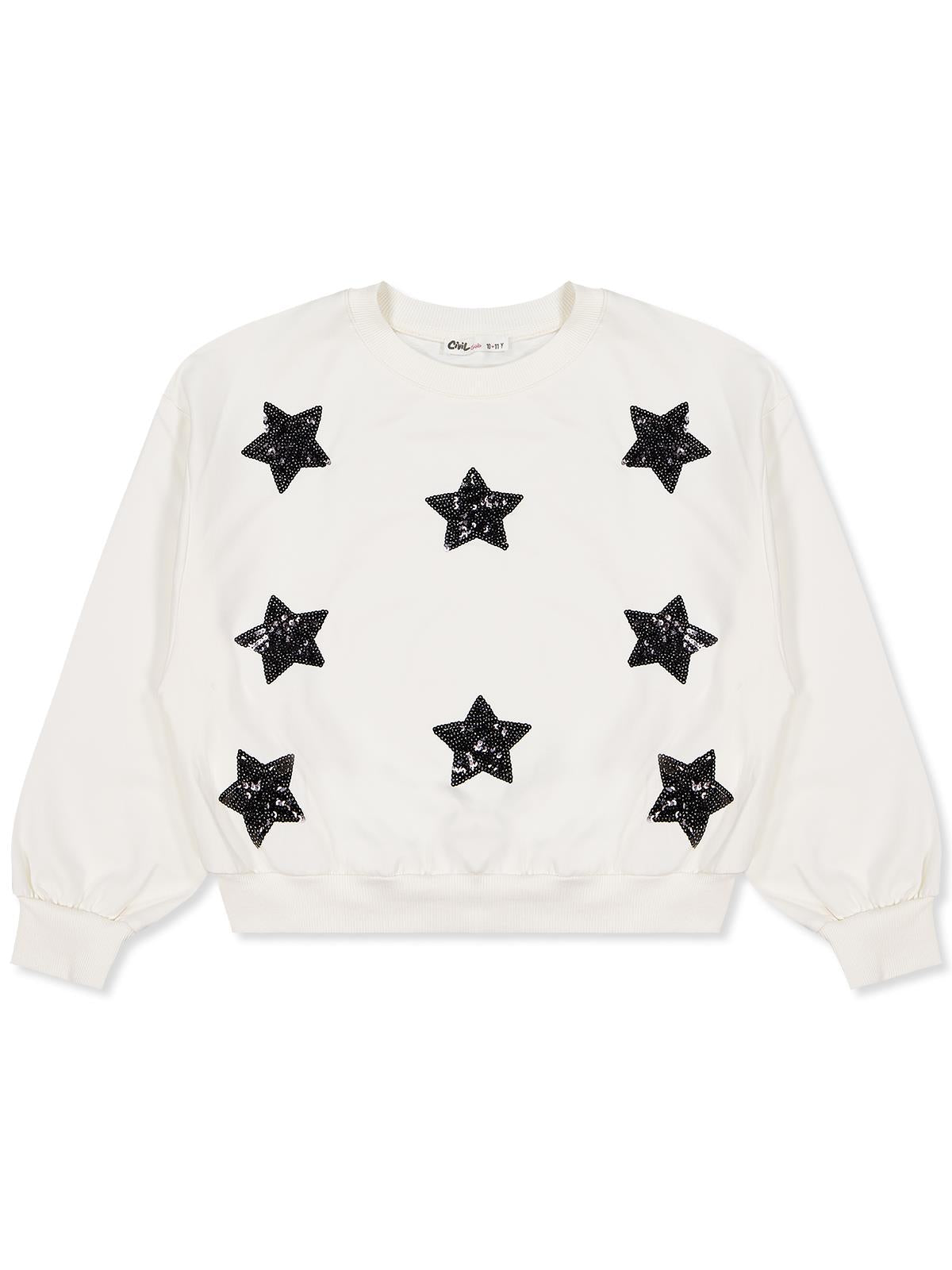 Civil Girls Yıldızlar Nakışlı 10-13 Yaş Sweatshirt - Ekru
