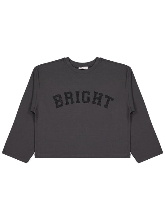 Civil Kız Çocuk Bright Baskılı Sweatshirt | Likralı Süprem Şardonlu | Okul Kreş ve Günlük Kullanım - Gri