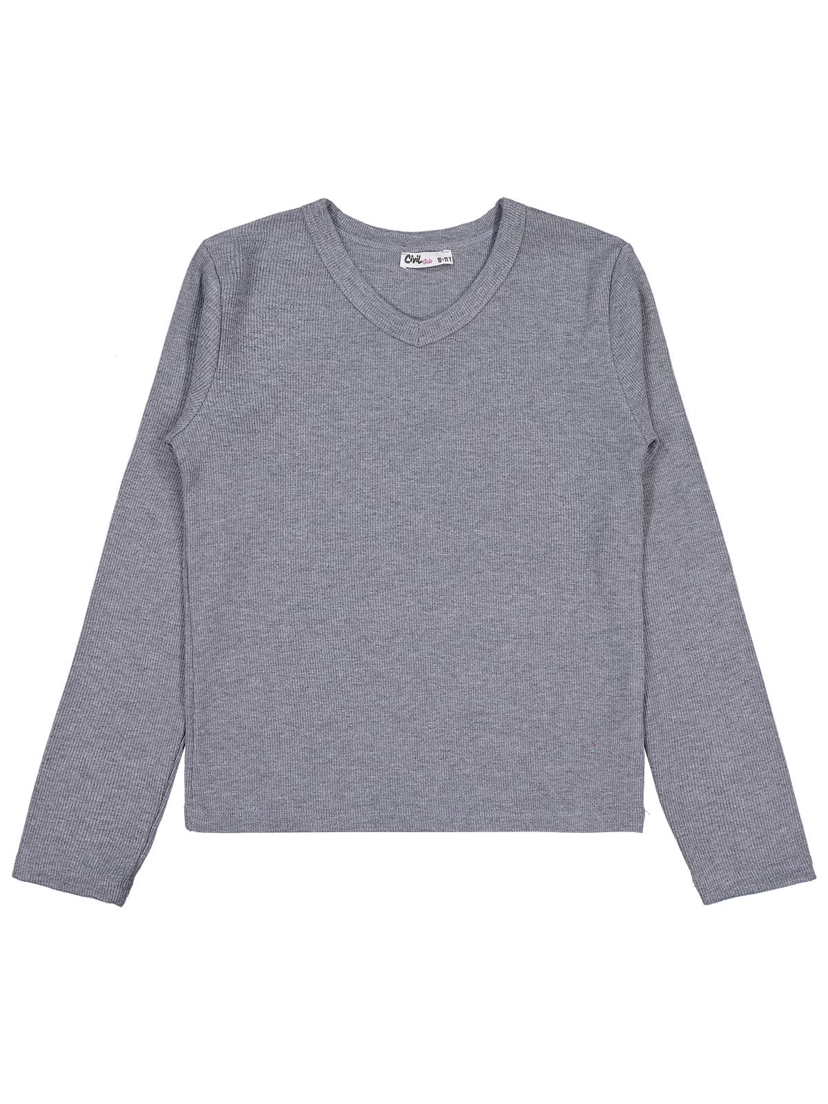 Civil Kız Çocuk V YAKA Sweatshirt | Kaşkorse Uzun Kol V Yaka | Okul Kreş ve Günlük Kullanım - Gri