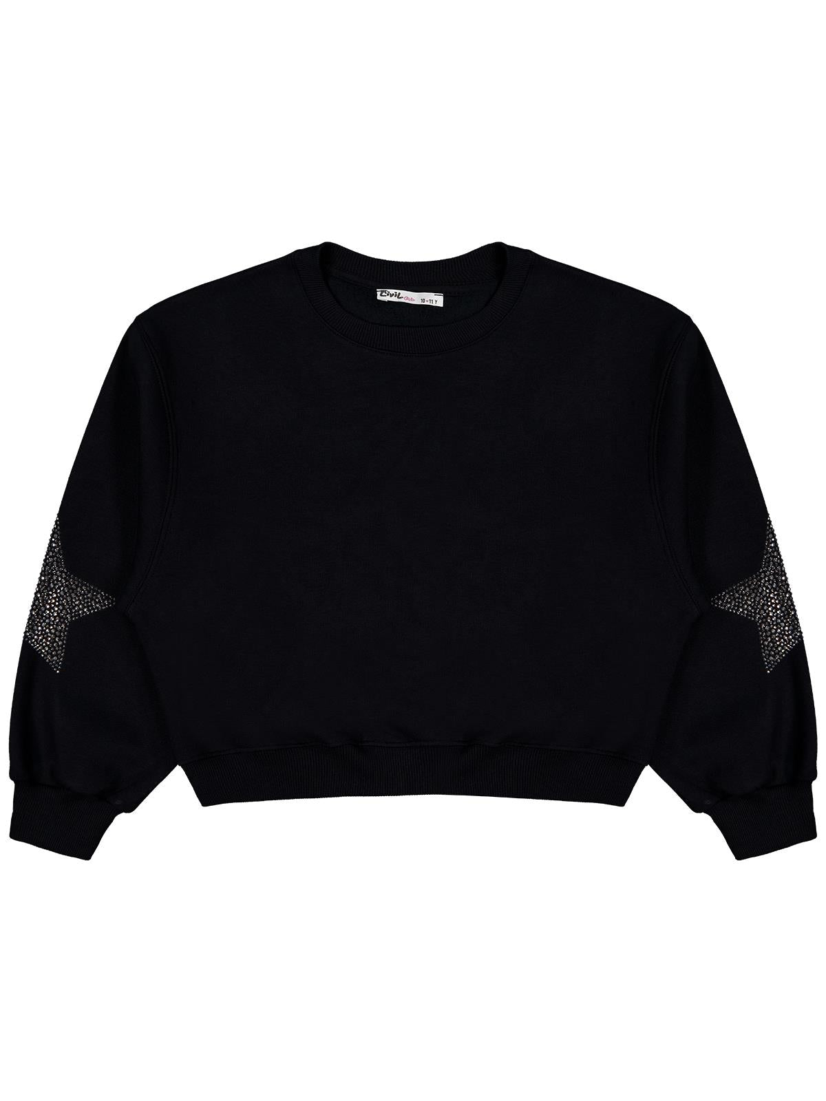 Civil Girls Taşlı Yıldız Nakışlı 10-13 Yaş Sweatshirt - Siyah
