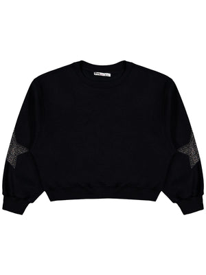 Civil Girls Taşlı Yıldız Nakışlı 10-13 Yaş Sweatshirt - Siyah