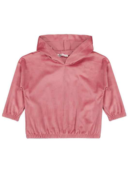 Civil Kız Çocuk Sweatshirt | Kadife Uzun Kol Kapşonlu | Okul Kreş ve Günlük Kullanım - Pembe
