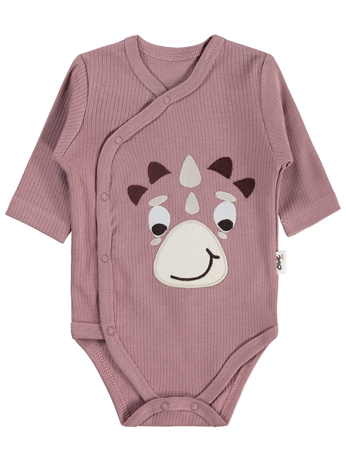 Civil Baby Dinozor Nakışlı 1-9 Ay Çıtçıtlı Badi - Kahve