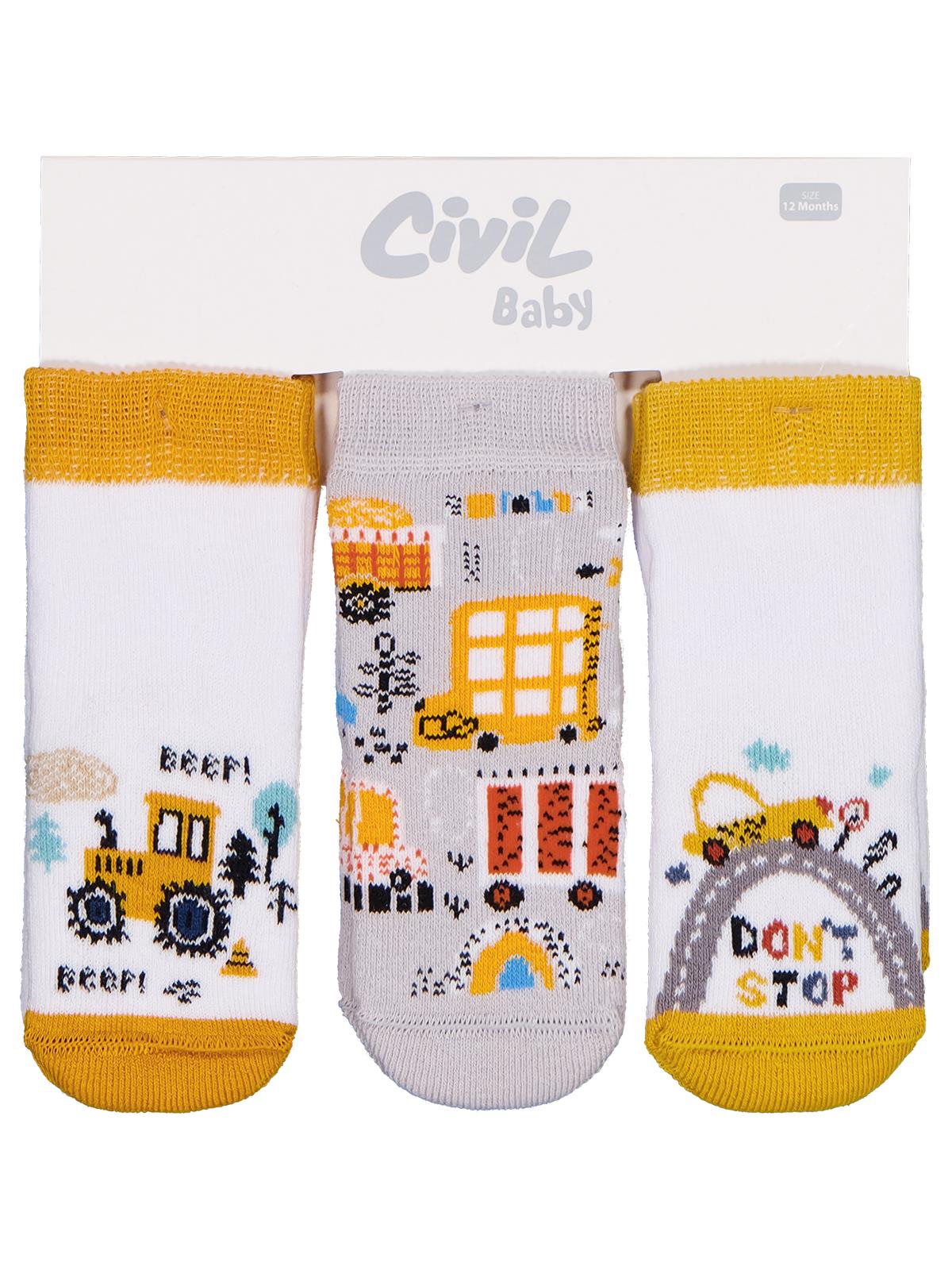 Civil Baby İş Makinesi Havlu 6- 3'lü Bebek Erk Çorap Set