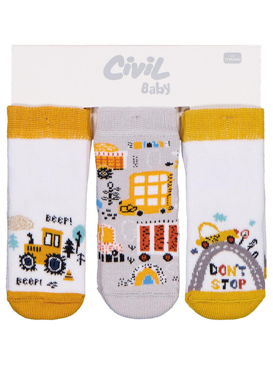 Civil Baby İş Makinesi Havlu 6- 3'lü Bebek Erk Çorap Set