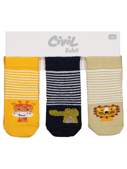 Civil Baby Animal 3'lü 6- Bebek Erkek Çorap Set