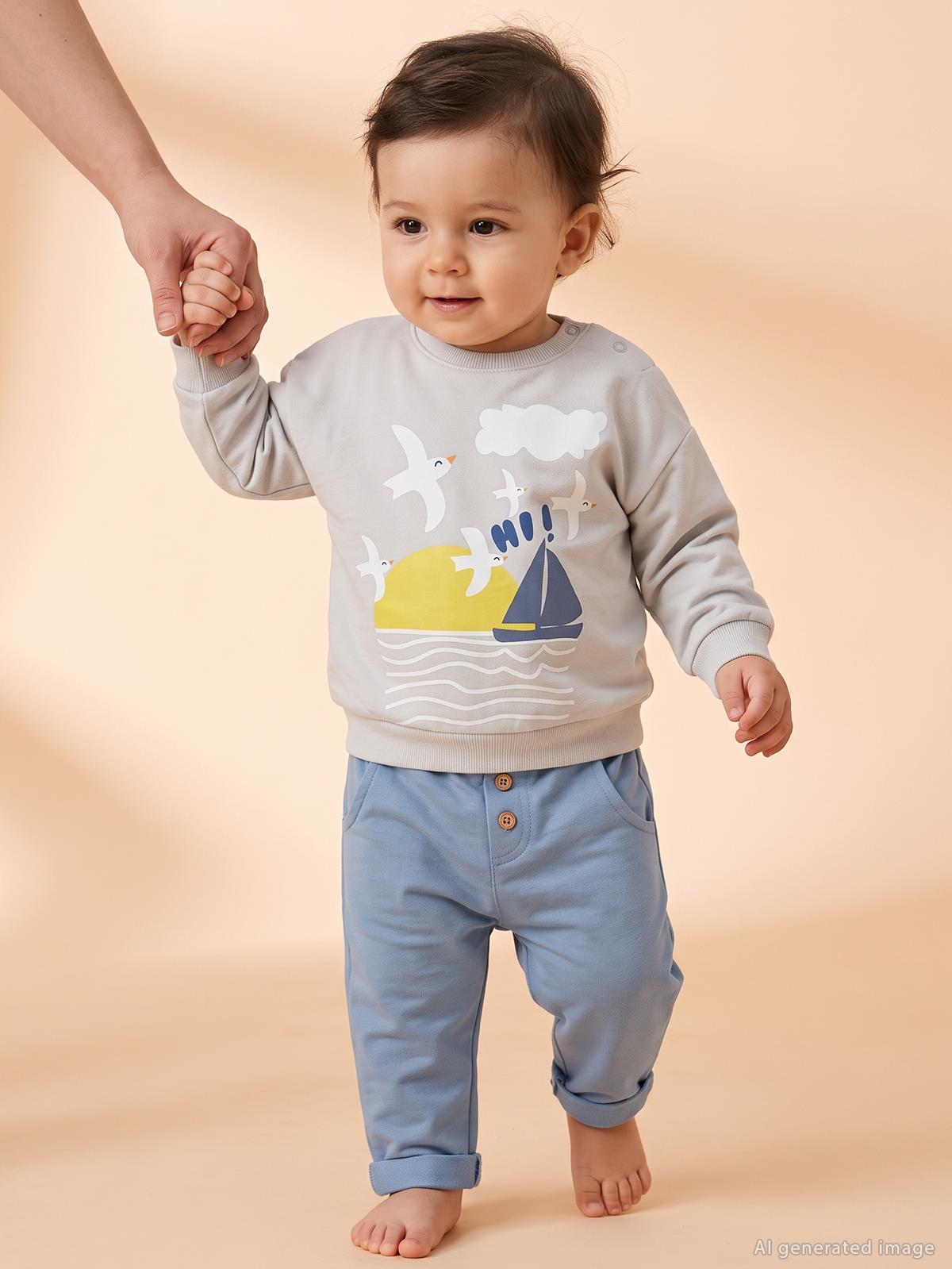 Civil Baby Kuş Baskılı 6-18 Ay Takım - Gri