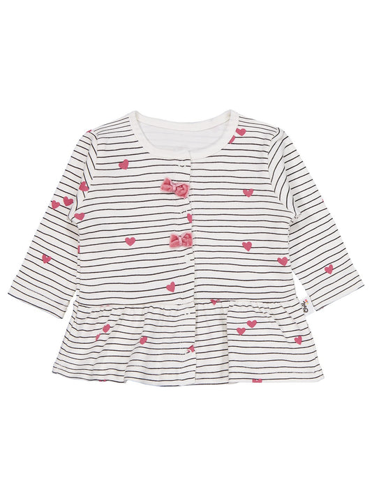 Civil Baby Çizgi Kalp Empirme 1-9 Ay Pijama Takımı - Ekru