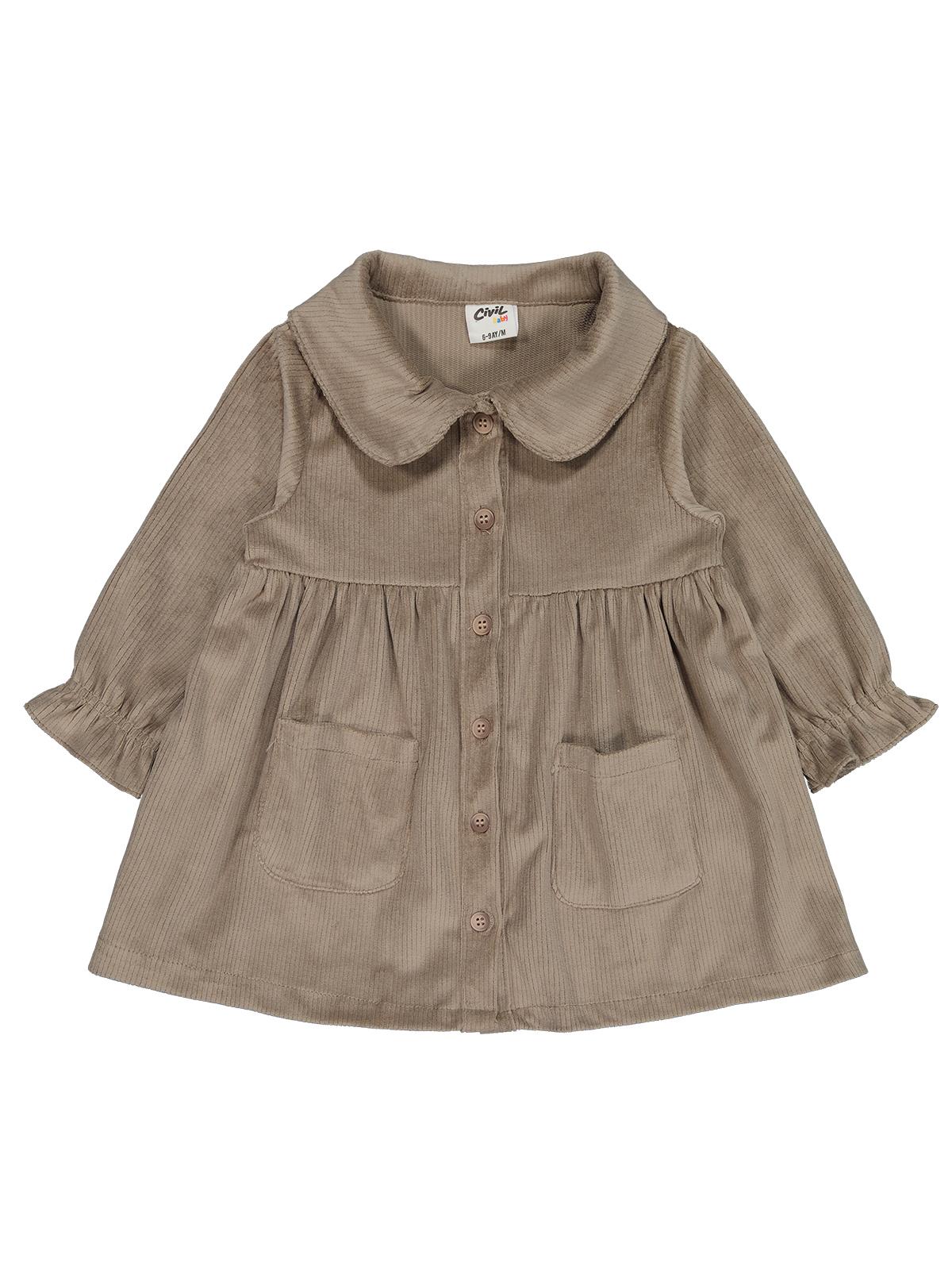 Civil Baby Düğme ve Cepli 6-18 Ay Elbise - Bej