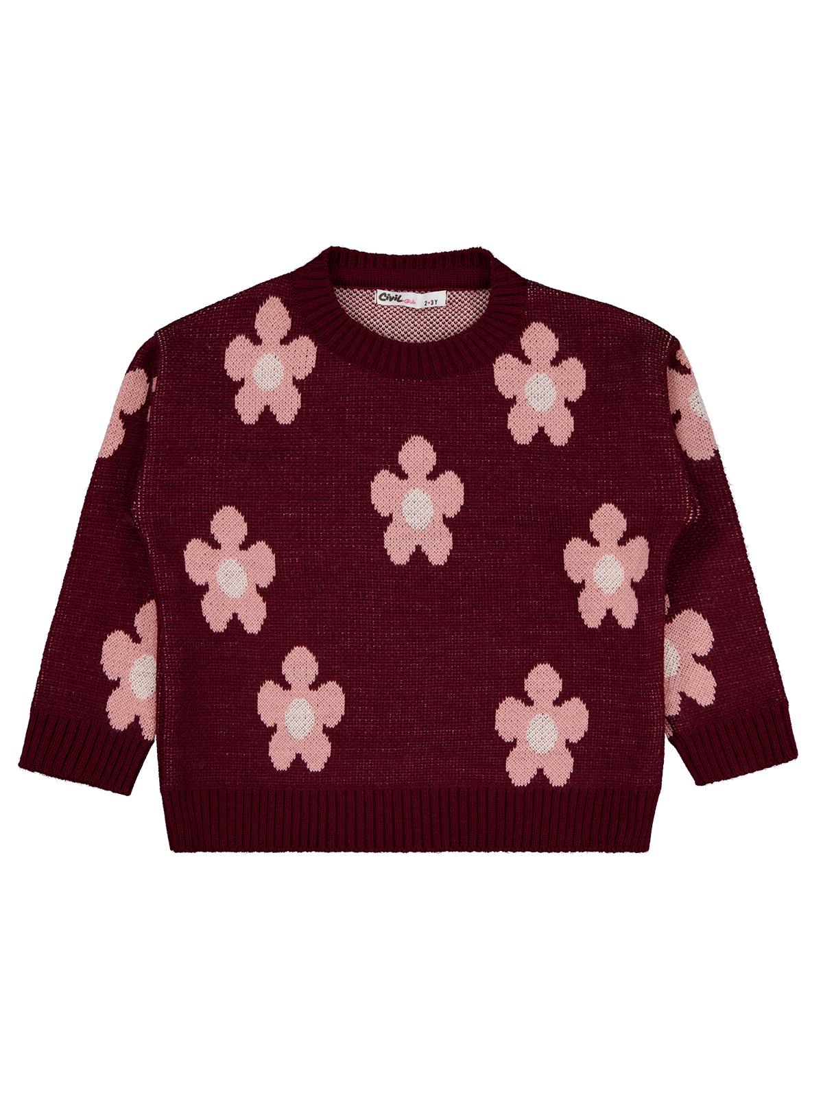 Civil Girls Papatya Desenli 2-5 Yaş Kazak - Bordo
