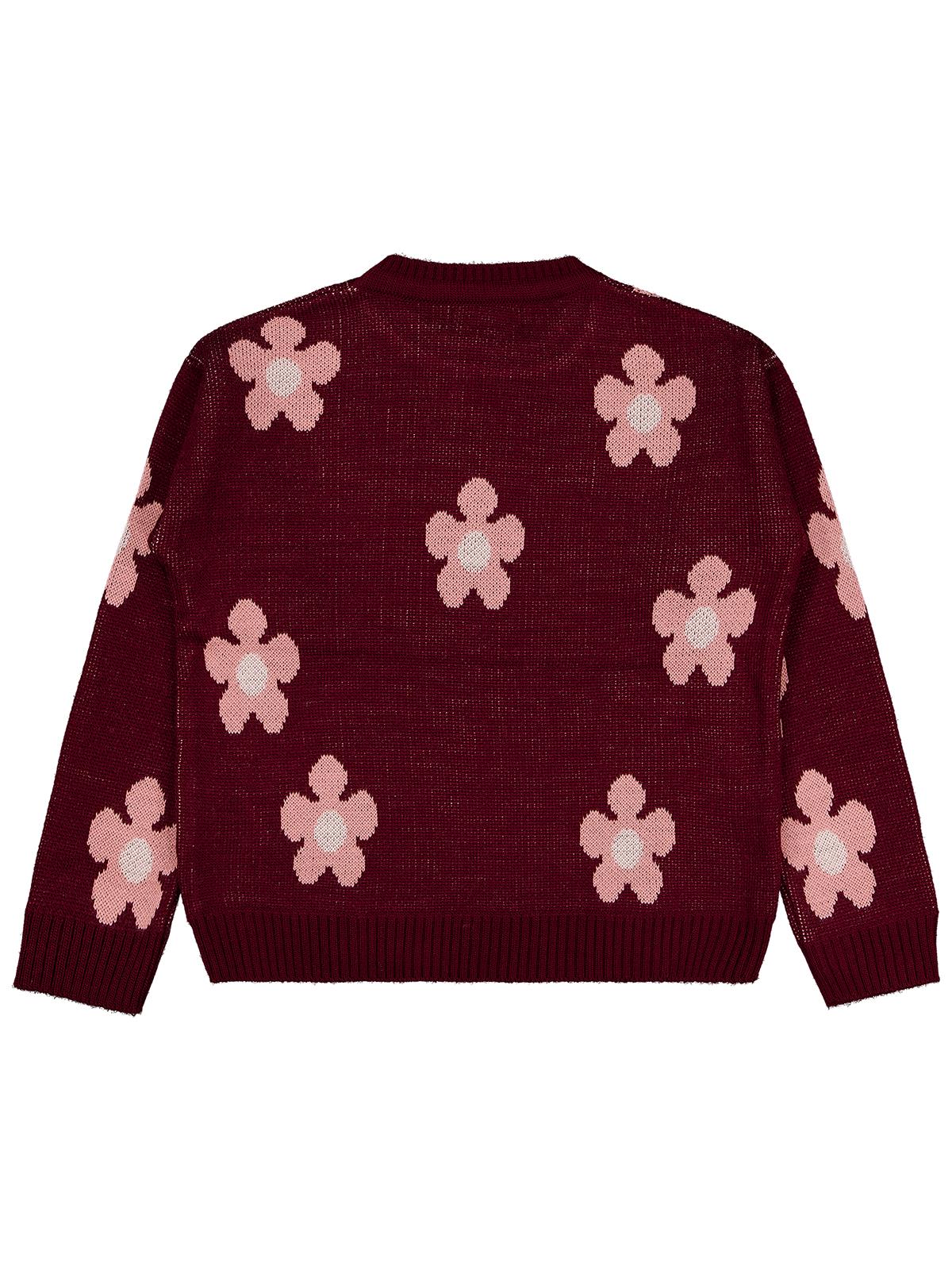 Civil Girls Papatya Desenli 6-9 Yaş Kazak - Bordo