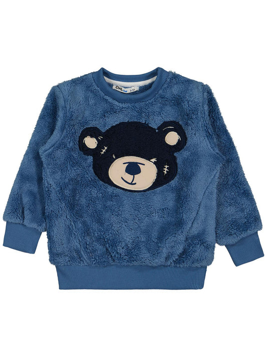 Civil Boys Erkek Çocuk Ayı Nakışlı Sweatshirt | Velsoft Uzun Kol | Okul Kreş ve Günlük Kullanım - Mavi