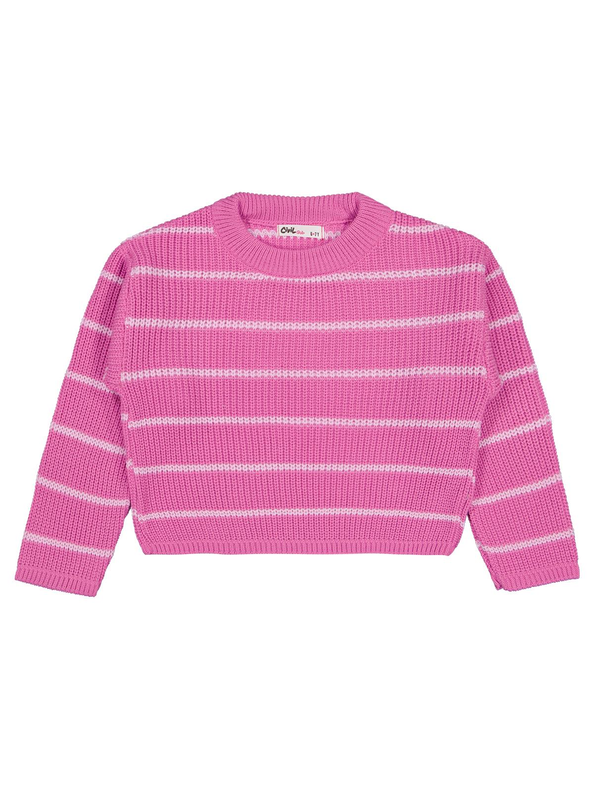 Civil Girls Çizgili 6-9 Yaş Kazak - Pembe