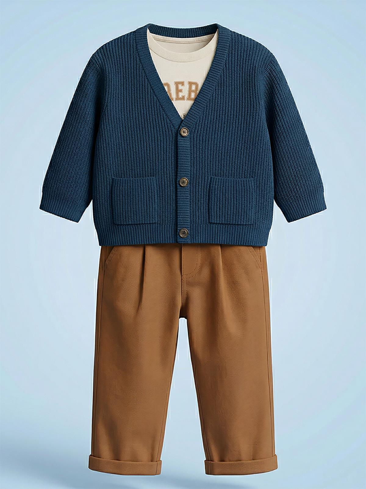 Civil Baby V Yaka Hırka 3'lü Set 6-18 Ay Takım - Yeşil